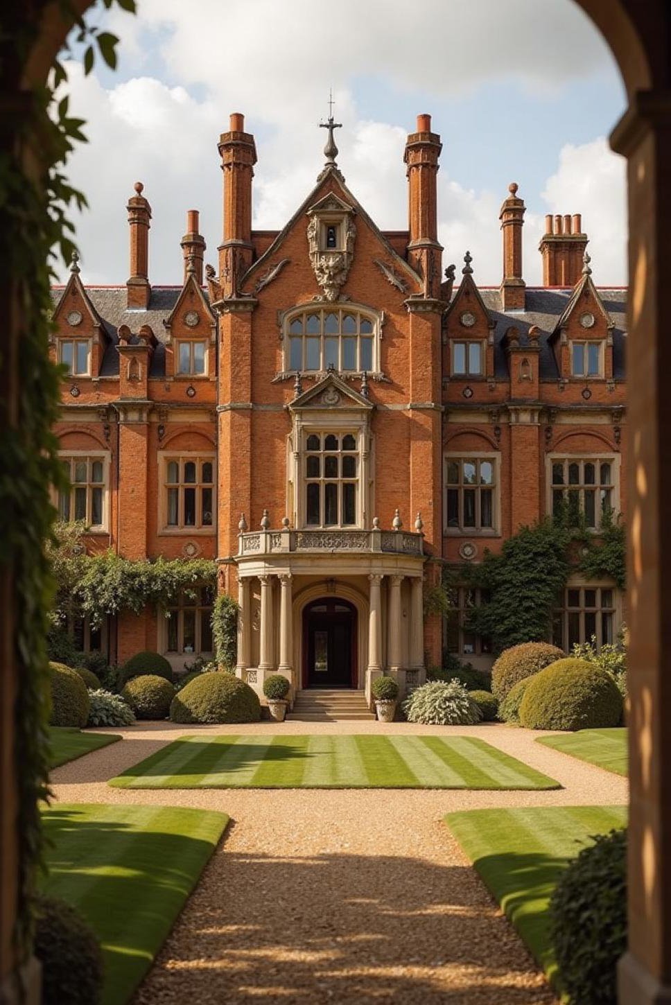 Grand Jacobean English Country House Exterior in Brick