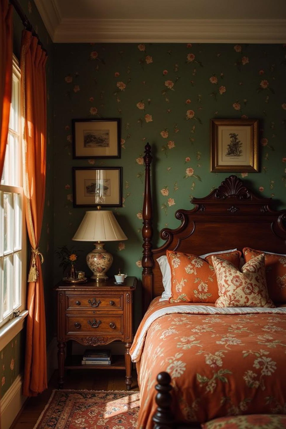 Victorian Green & Terracotta Bedroom: Elegant & Rich