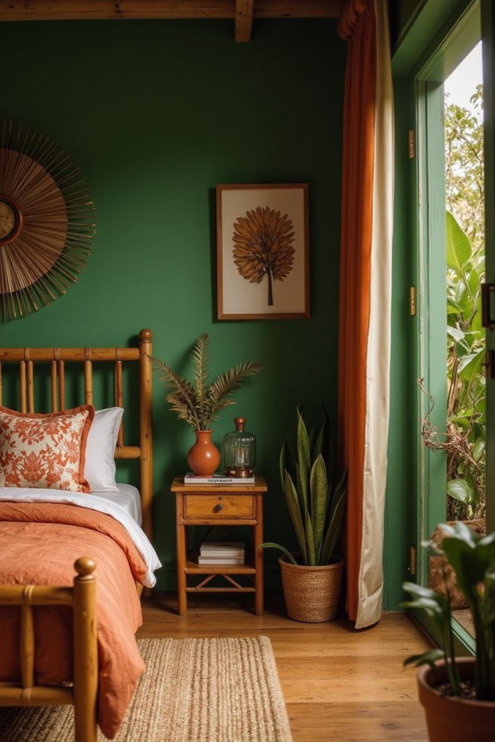 Vibrant Green and Terracotta Earthy Bedroom Ideas