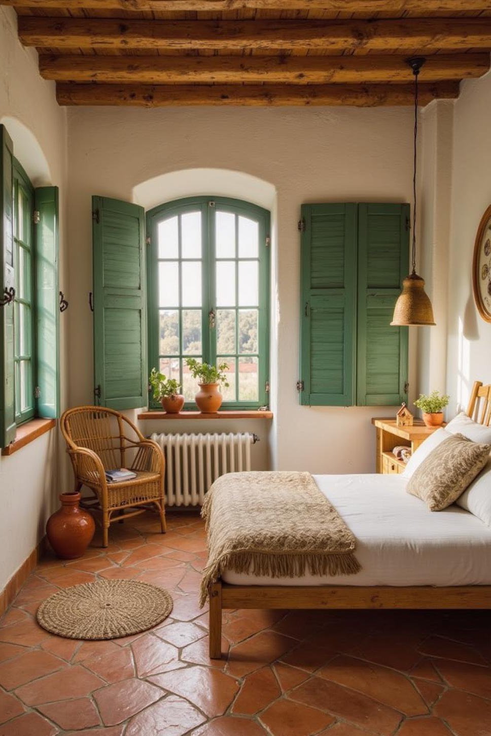 Earthy Bedroom: Green & Terracotta Mediterranean Style