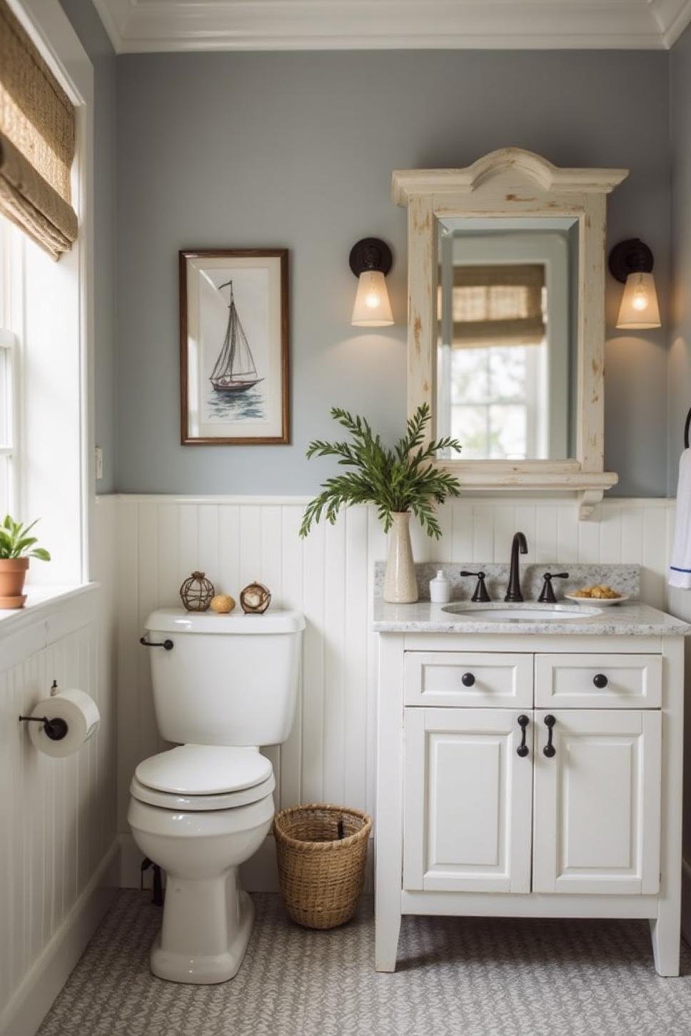 Coastal Grey Bathroom: Nautical Accents & Light Walls