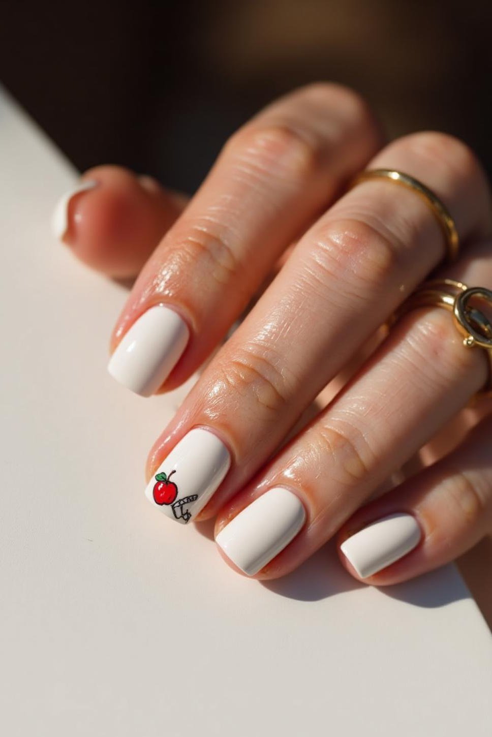 Minimalist Apple & Pencil: Preppy Back to School Nails