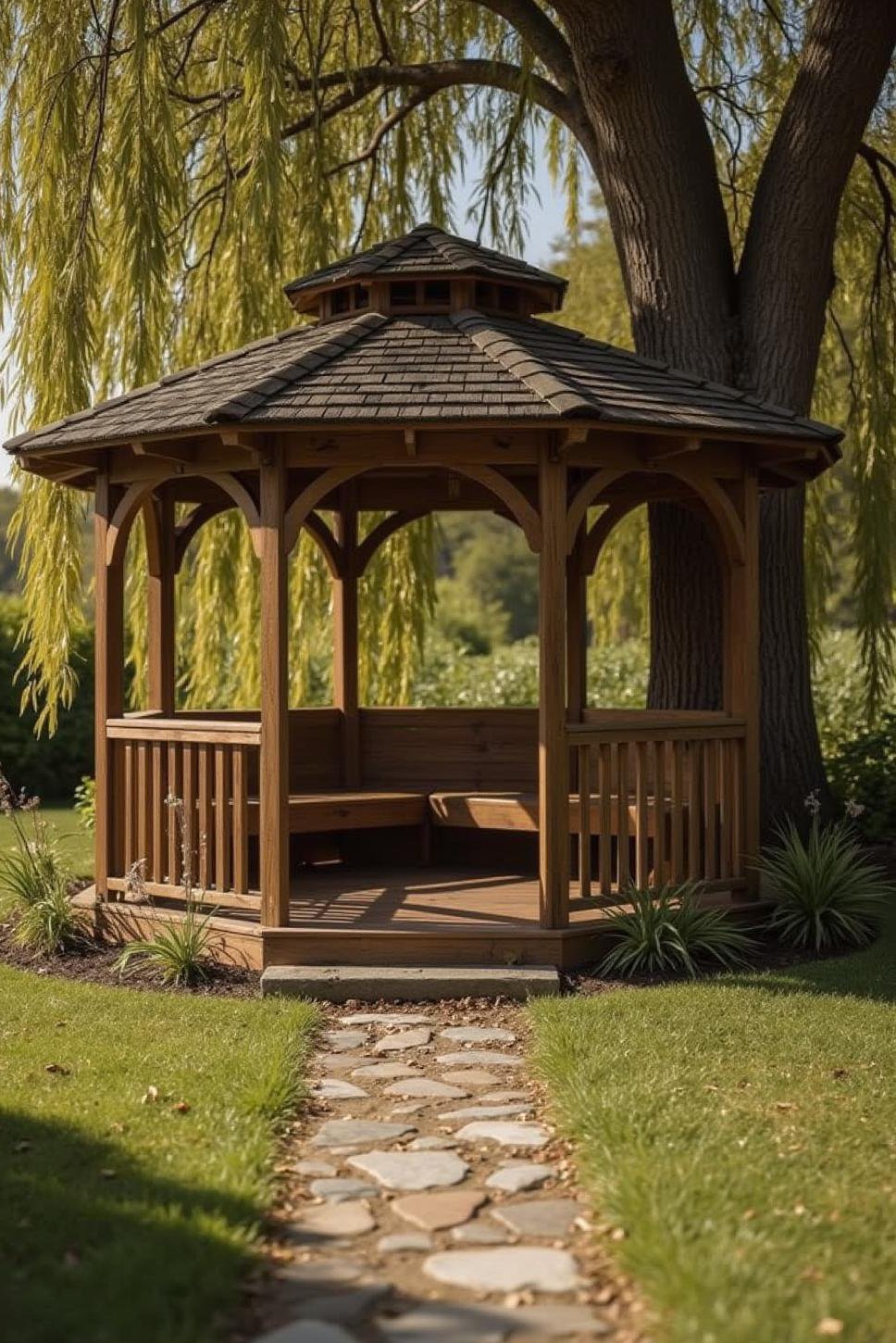 Hexagonal Wooden Gazebo: Tranquil Backyard Retreat