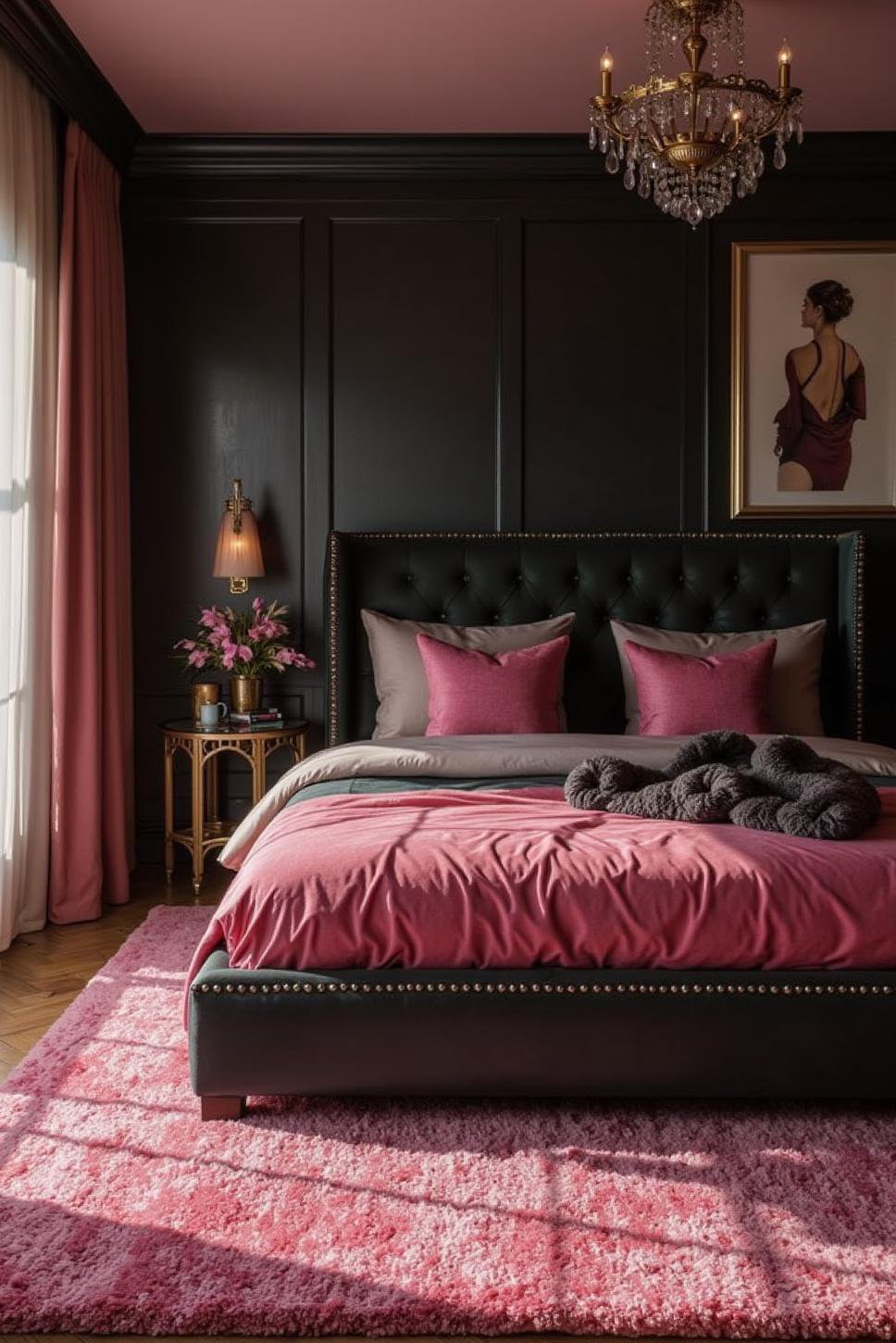Hollywood Glam Pink & Black Bedroom: Mirrored & Luxurious