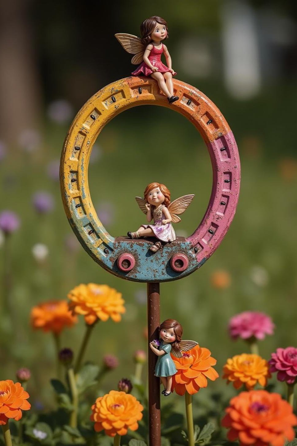 Whimsical Horseshoe Garden Stake Decor