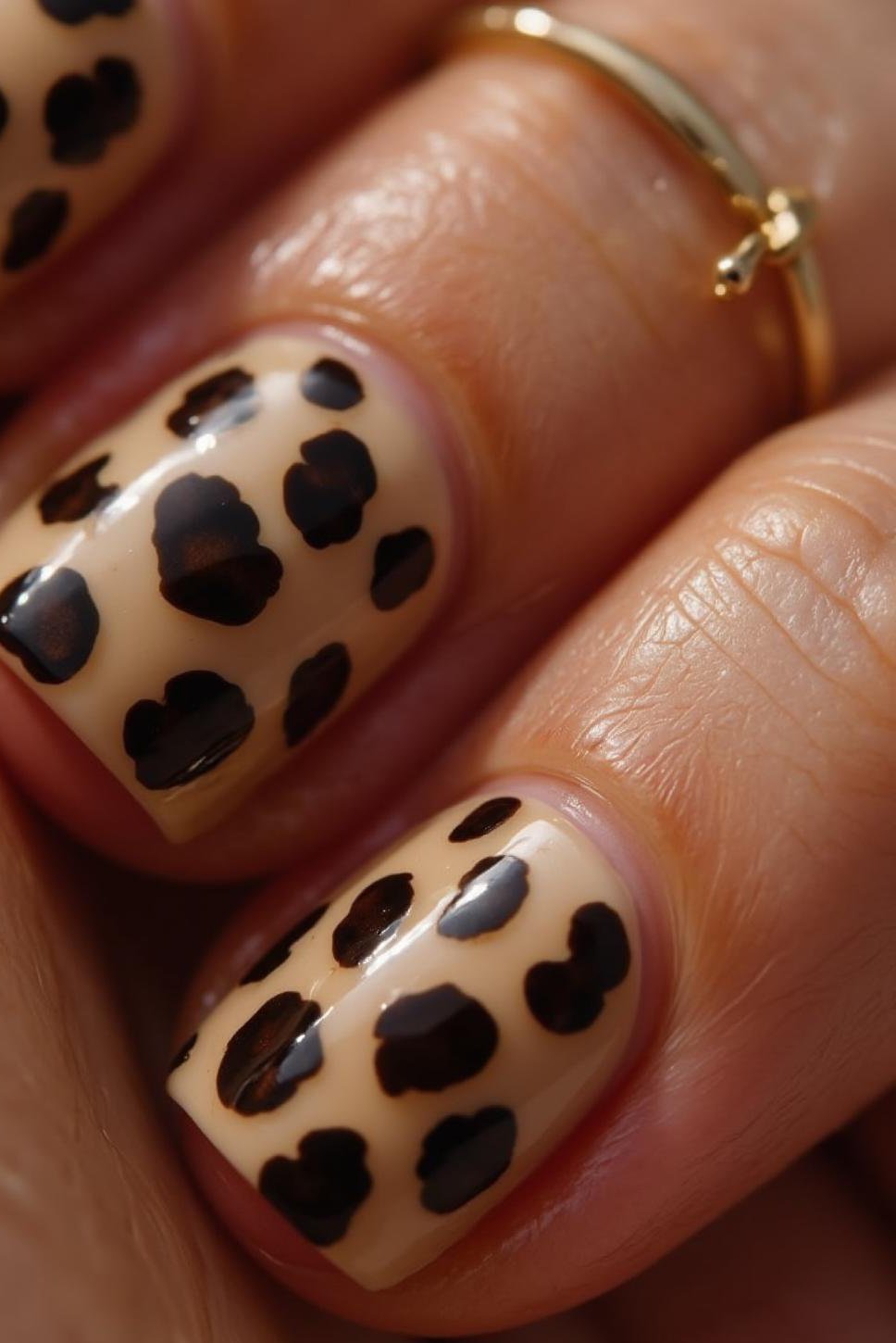 Subtle Leopard Print Brown French Tip Nails