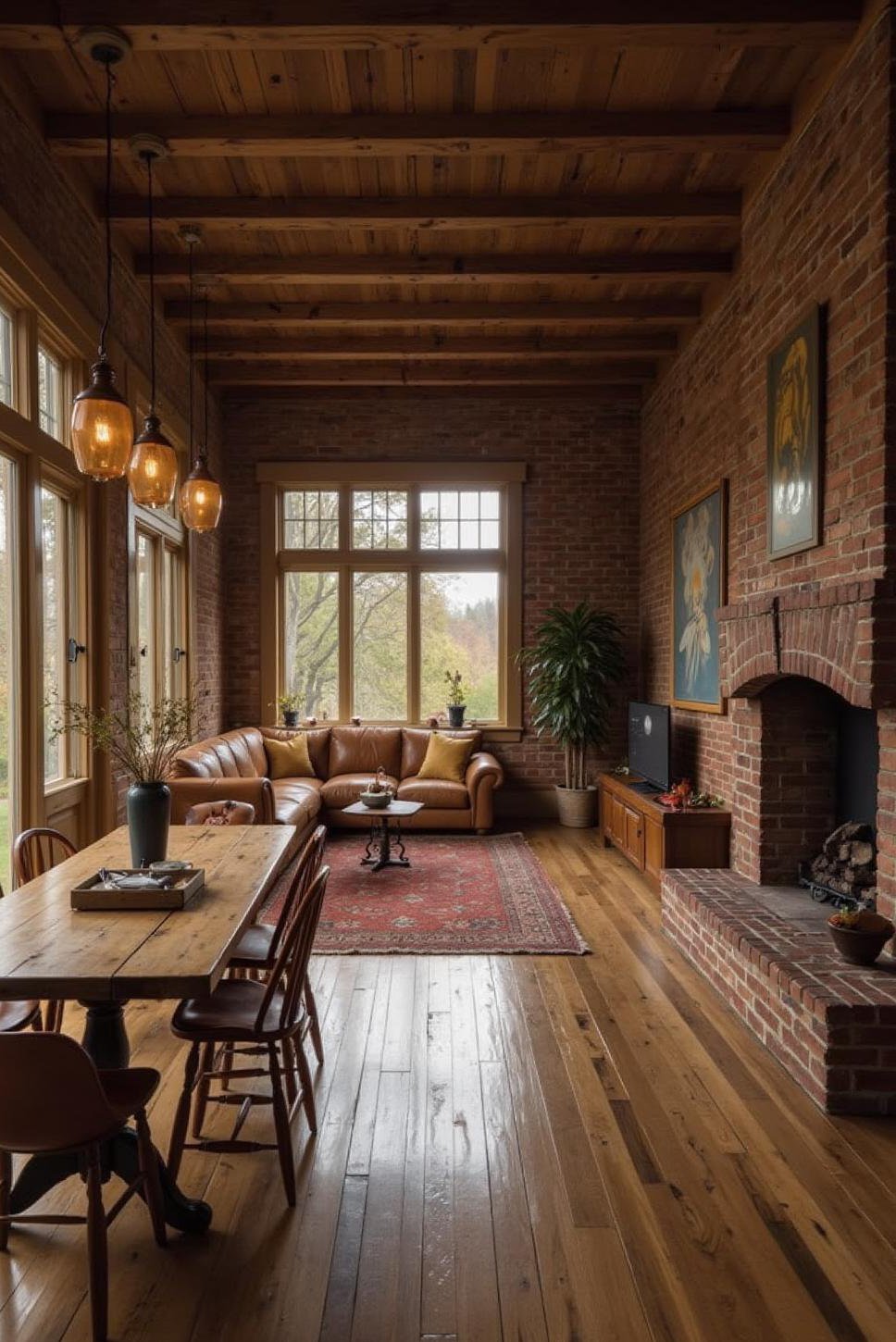 Rustic-Chic Rectangular Living Room Dining Combo