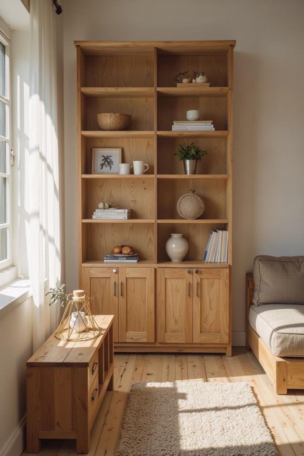 Natural Wood Kallax Room Divider: Scandinavian Living Room