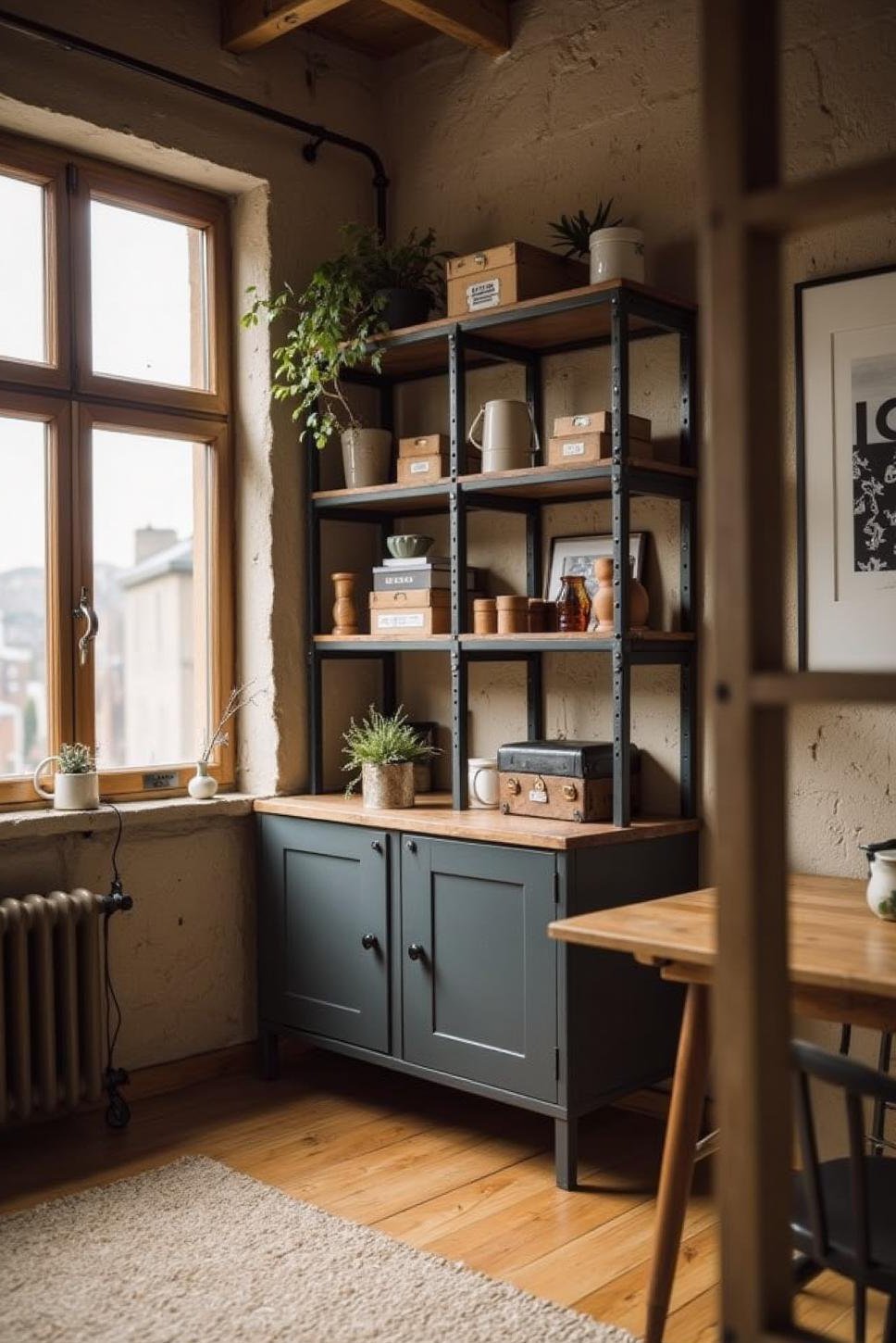 Industrial Kallax Room Divider: Edgy Loft Apartment Design