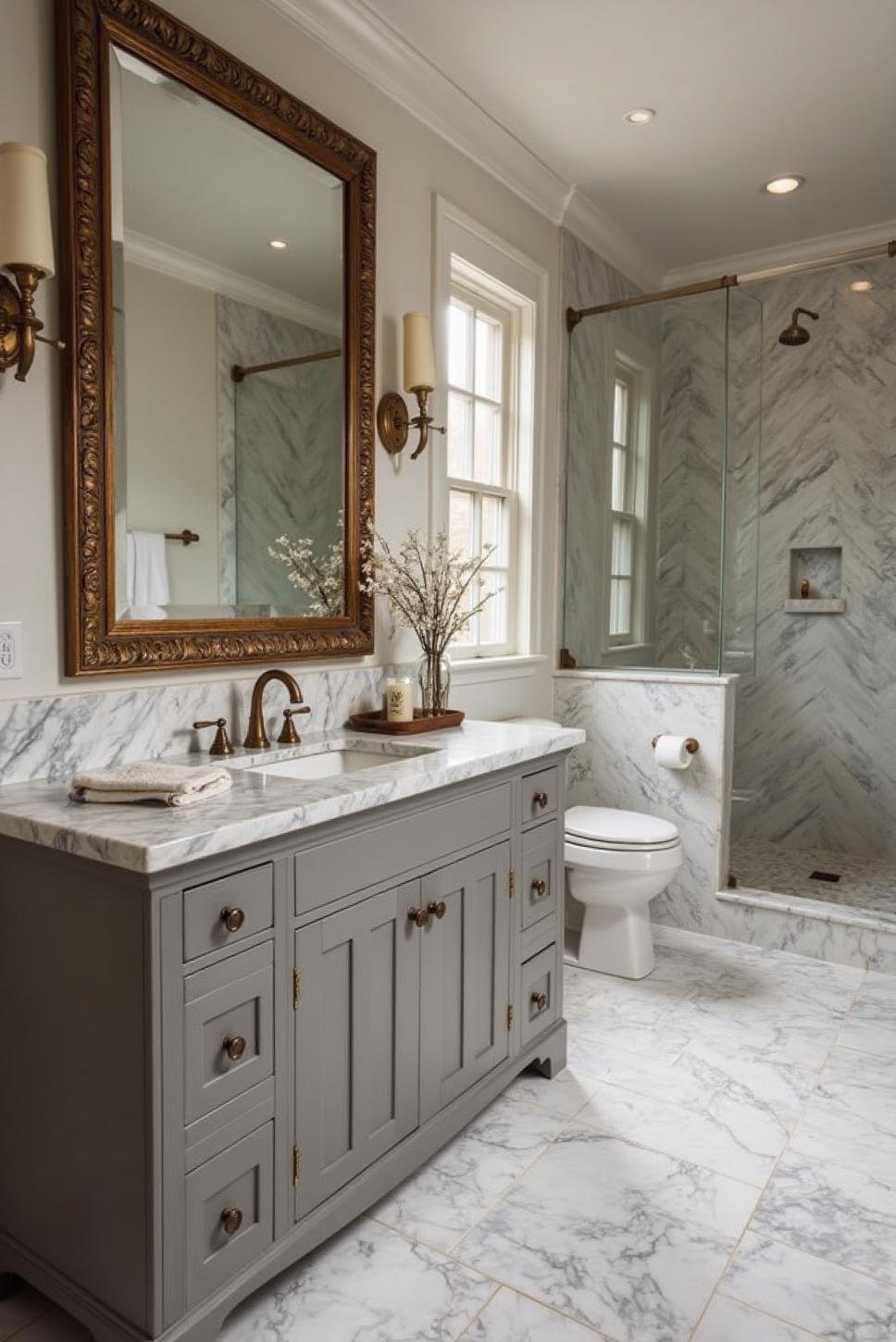 Luxurious Grey and White Marble Bathroom Remodel