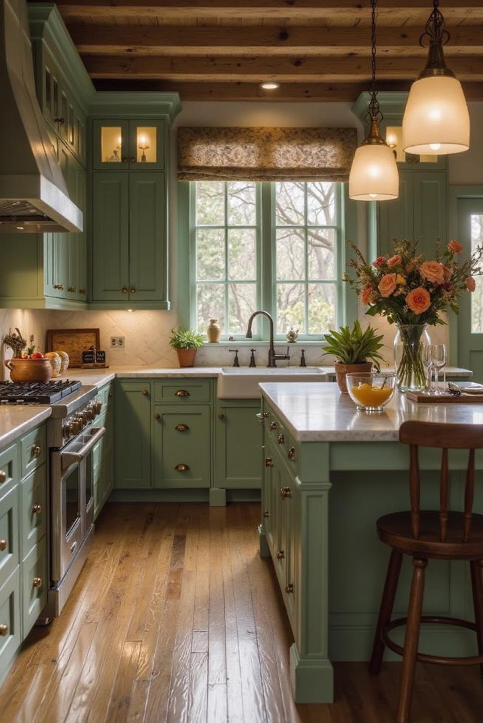 Luxurious Sage Green Kitchen: Entertaining & Opulent