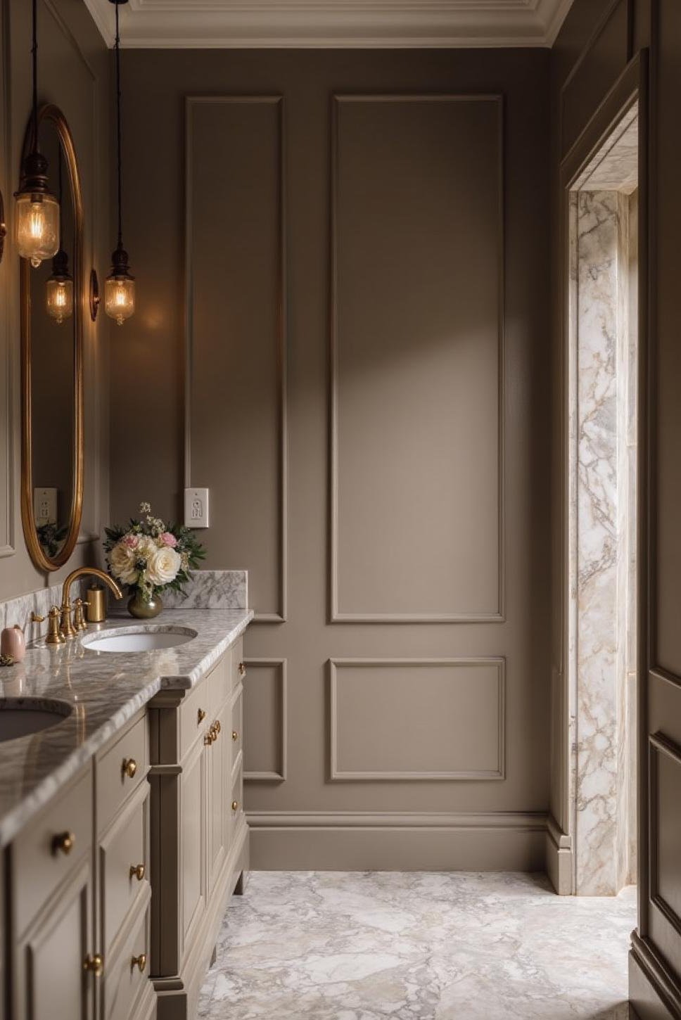 Luxurious Taupe Bathroom: Marble & Polished Grey