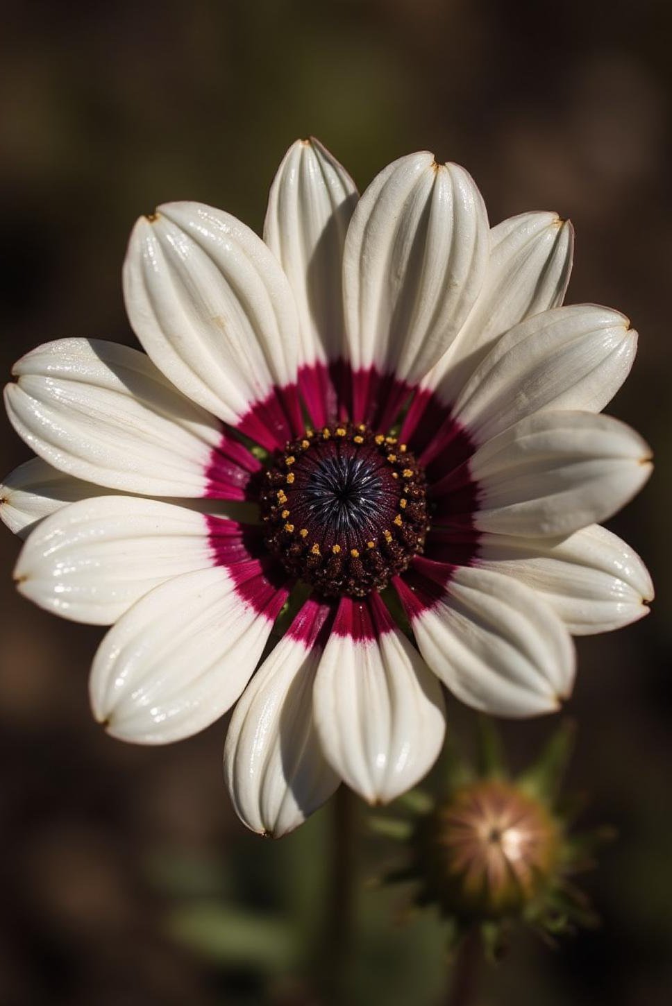 Macro Photography Flowers: White & Burgundy Contrast