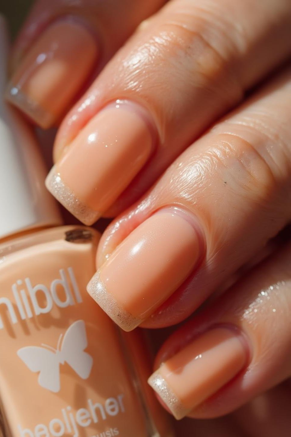 Shiny Apricot Spring Nails: Simple Manicure Design