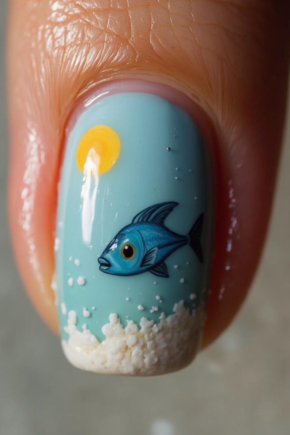 Ocean Scene Mermaid Nail Art: Blue & White