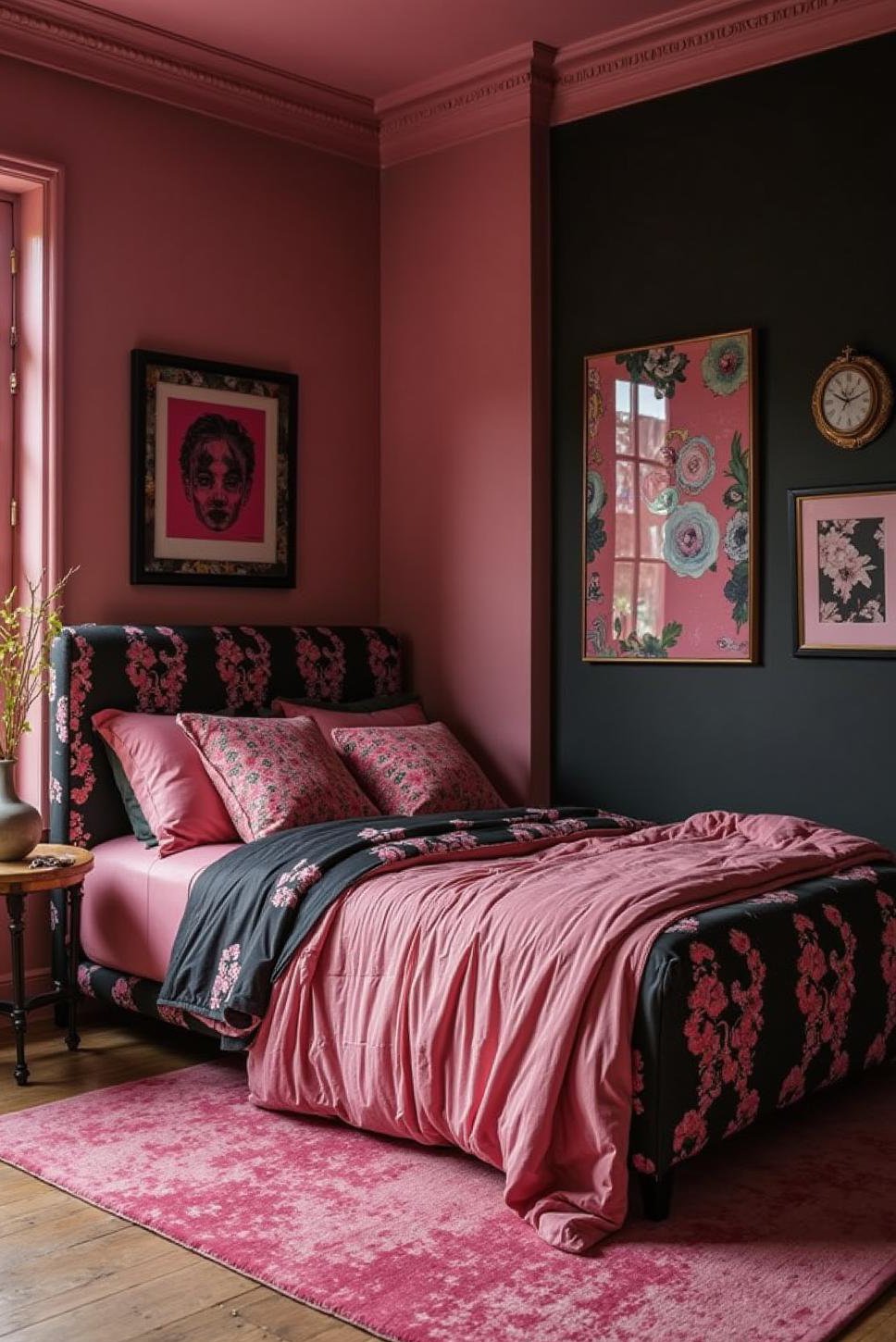 Maximalist Pink & Black Bedroom: Bold Patterns & Textures