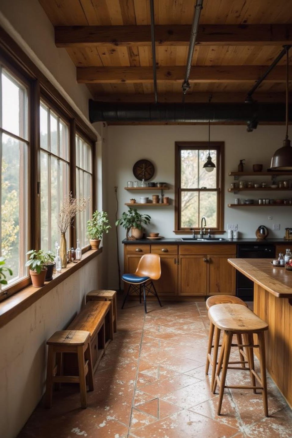 Warm Industrial Living Room with Vintage Finds