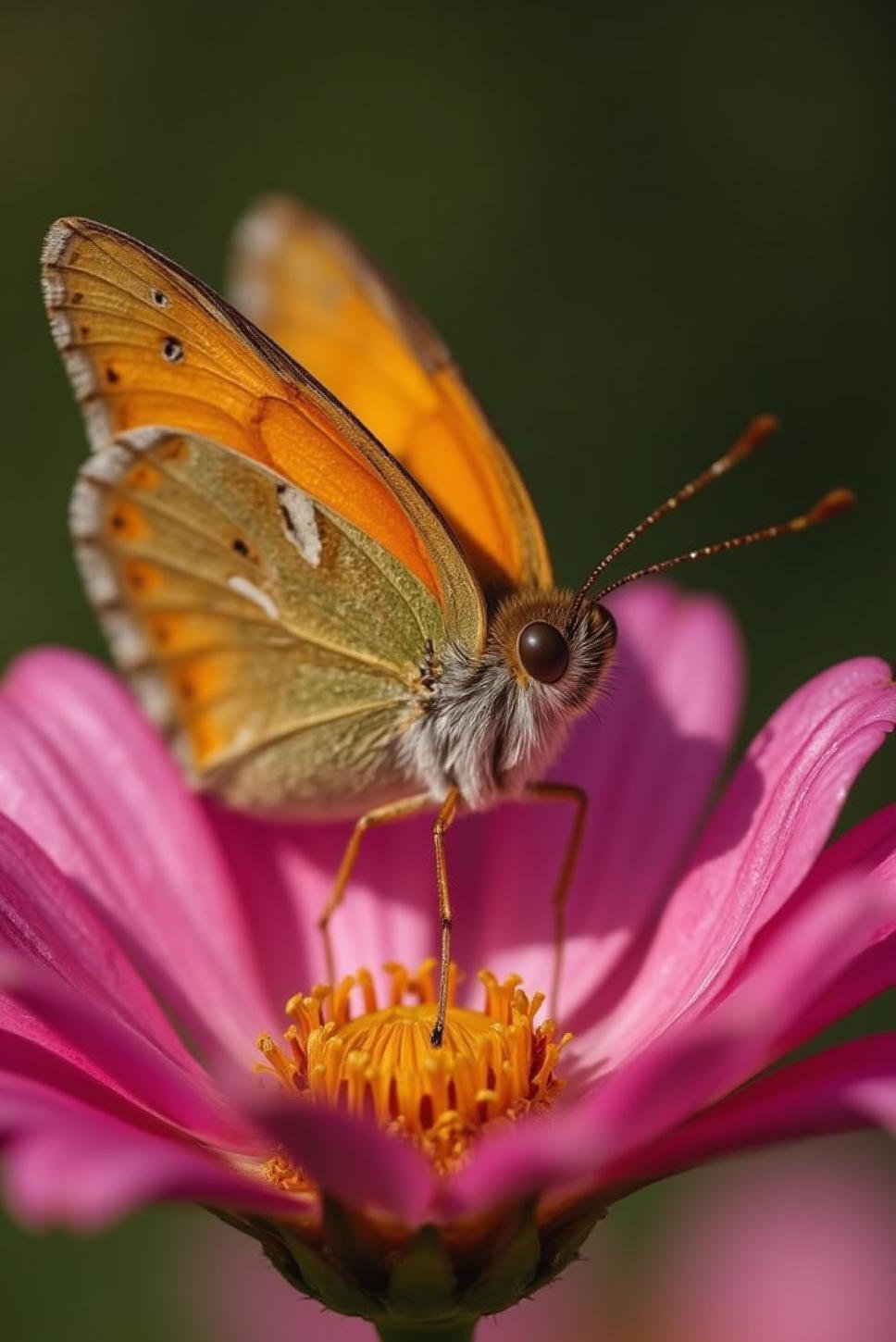 Macro Photography: Butterfly Wing on Pink Flower