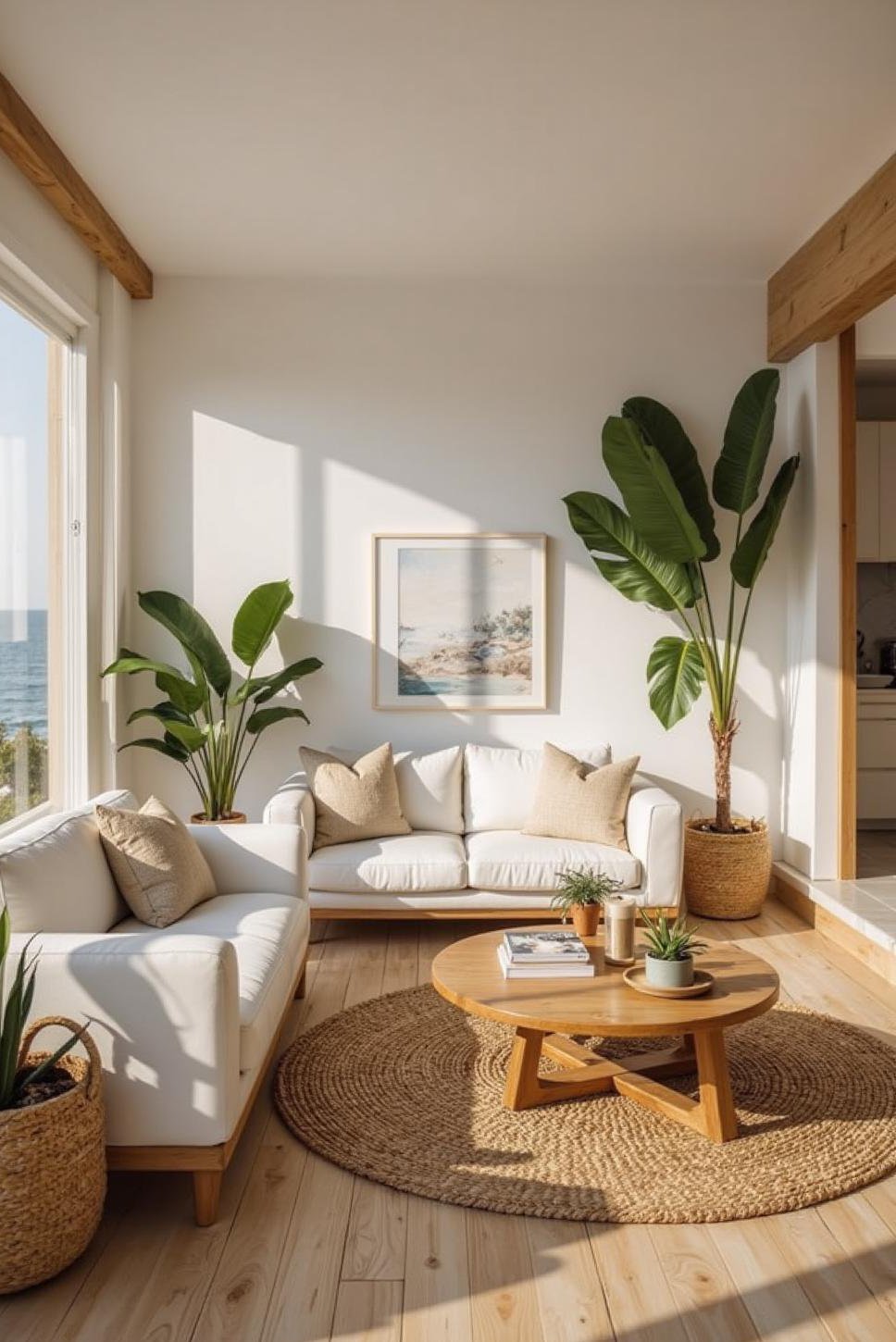 Bright Minimalist Beach House Living Room