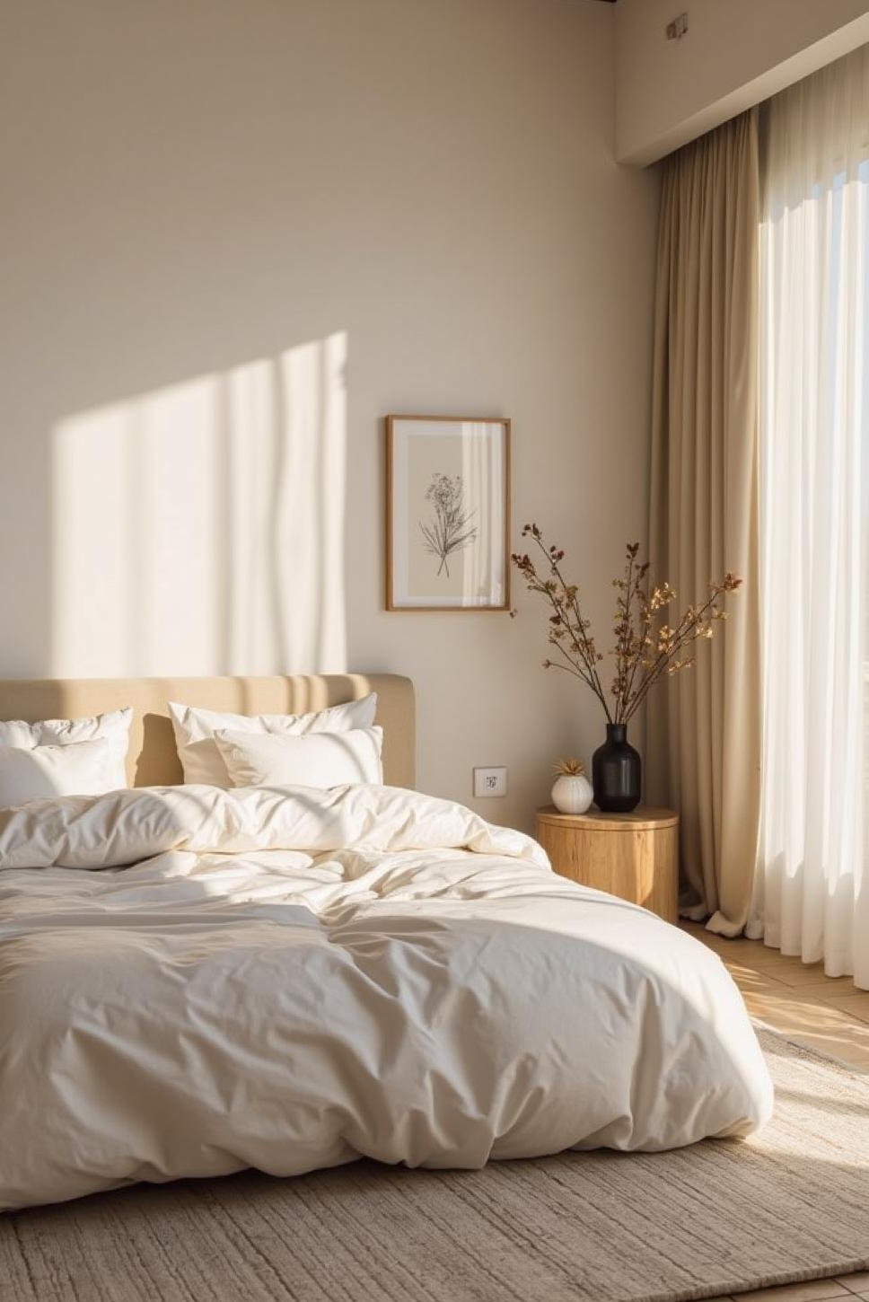 Soothing Beige & Off-White Minimalist Bedroom