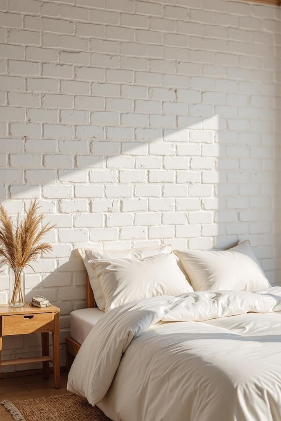 Minimalist Bedroom with Faux Brick Accent Wall