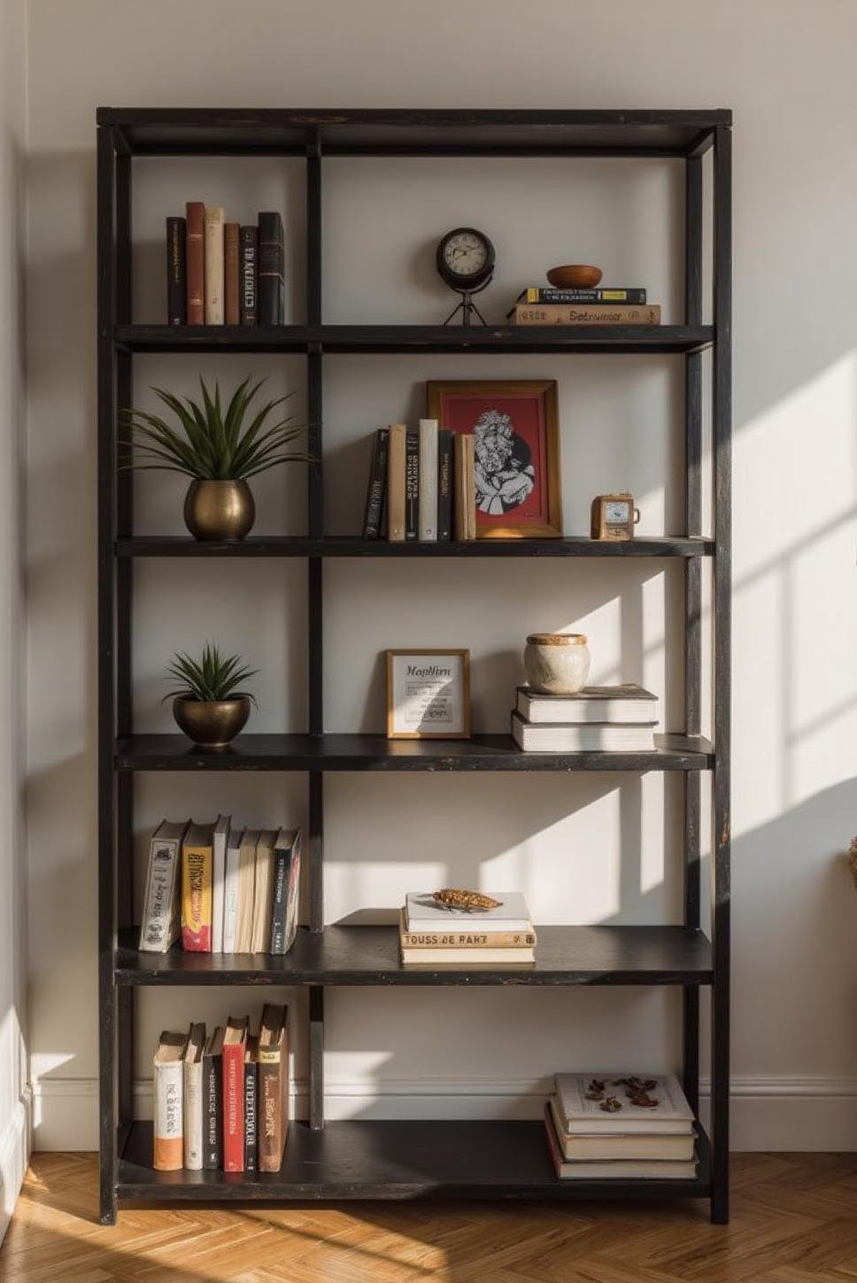 Sleek Minimalist Bookshelf: Geometric Book & Decor