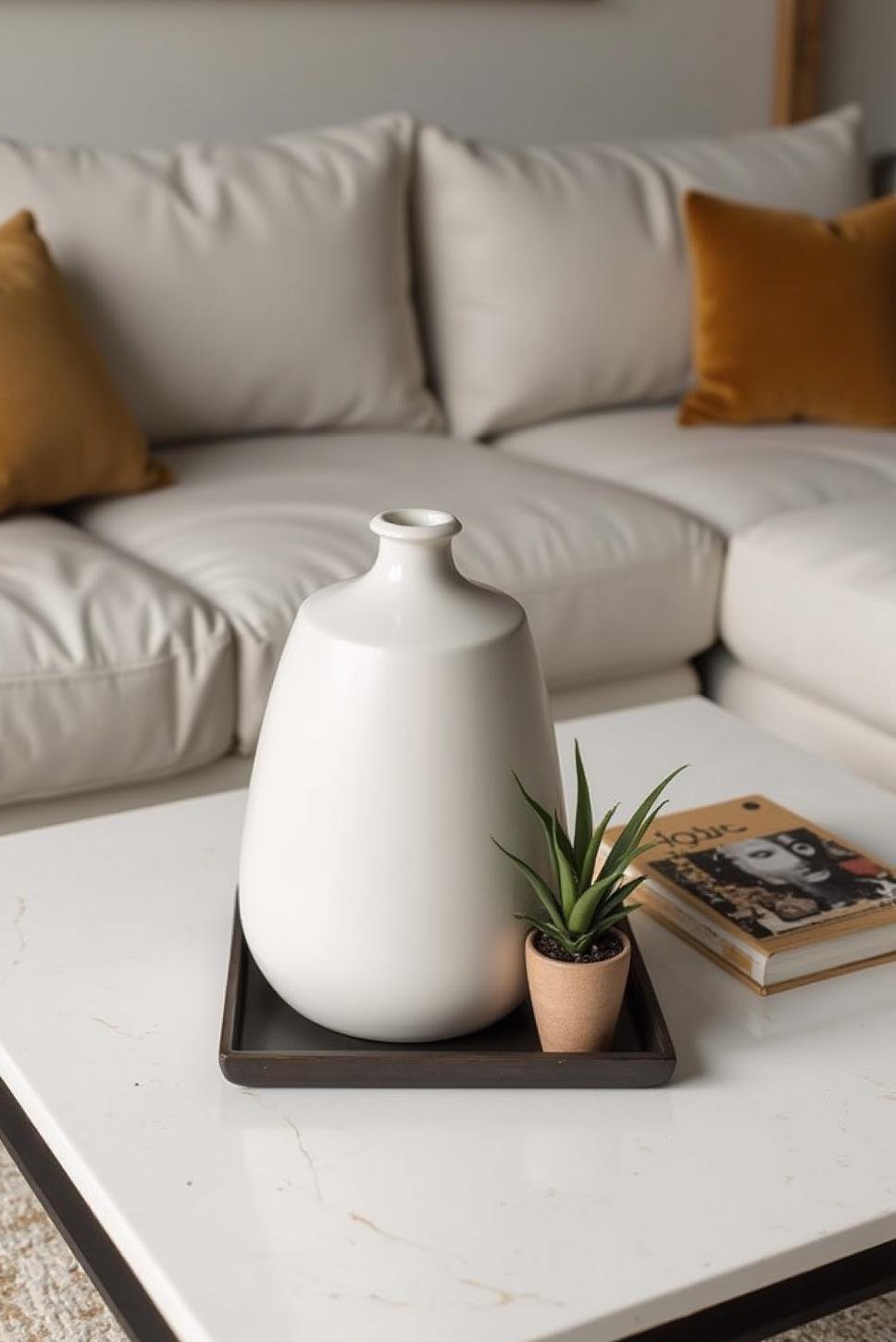 Minimalist White Coffee Table Styling with Succulent