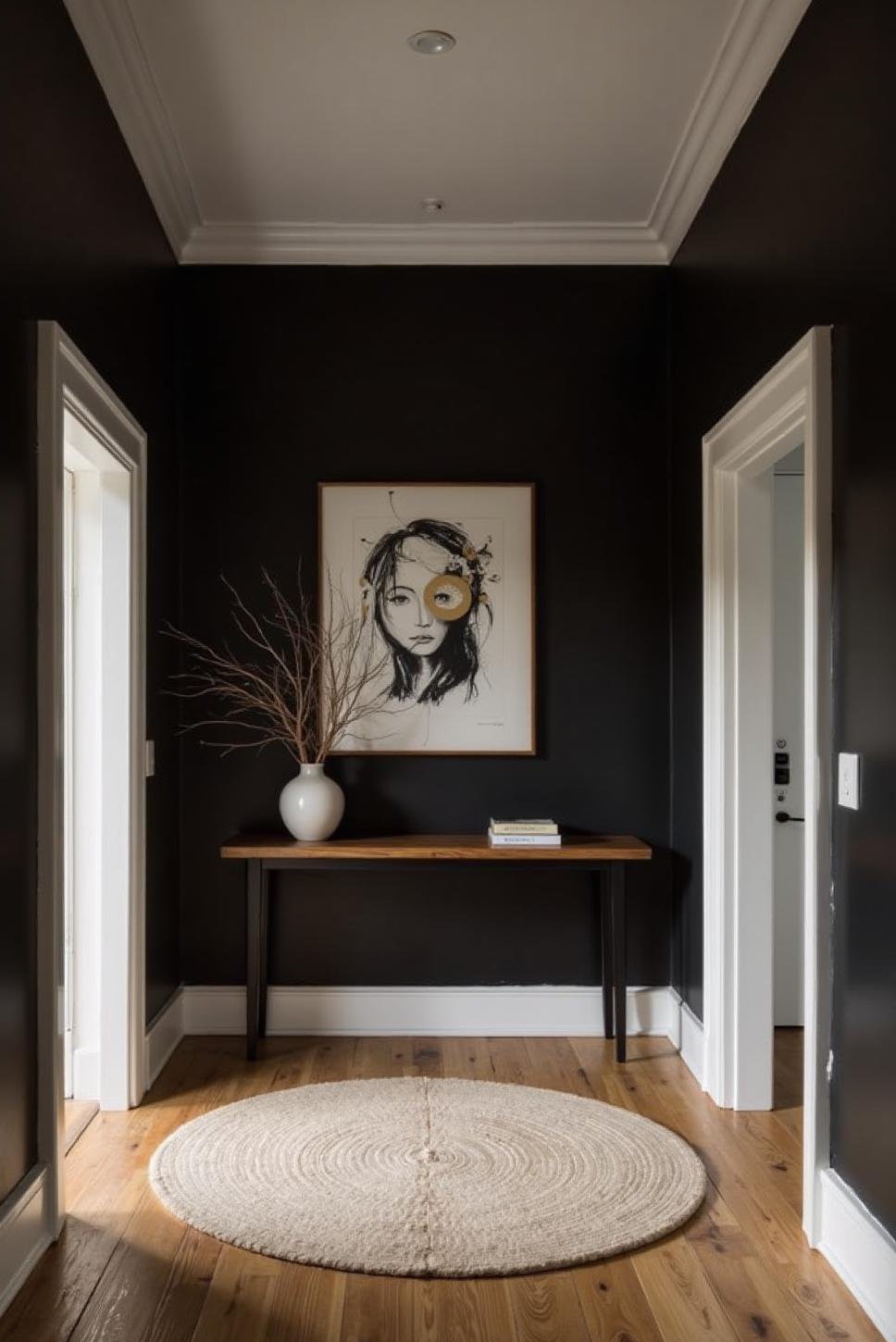 Minimalist Dark Entryway with Abstract Art