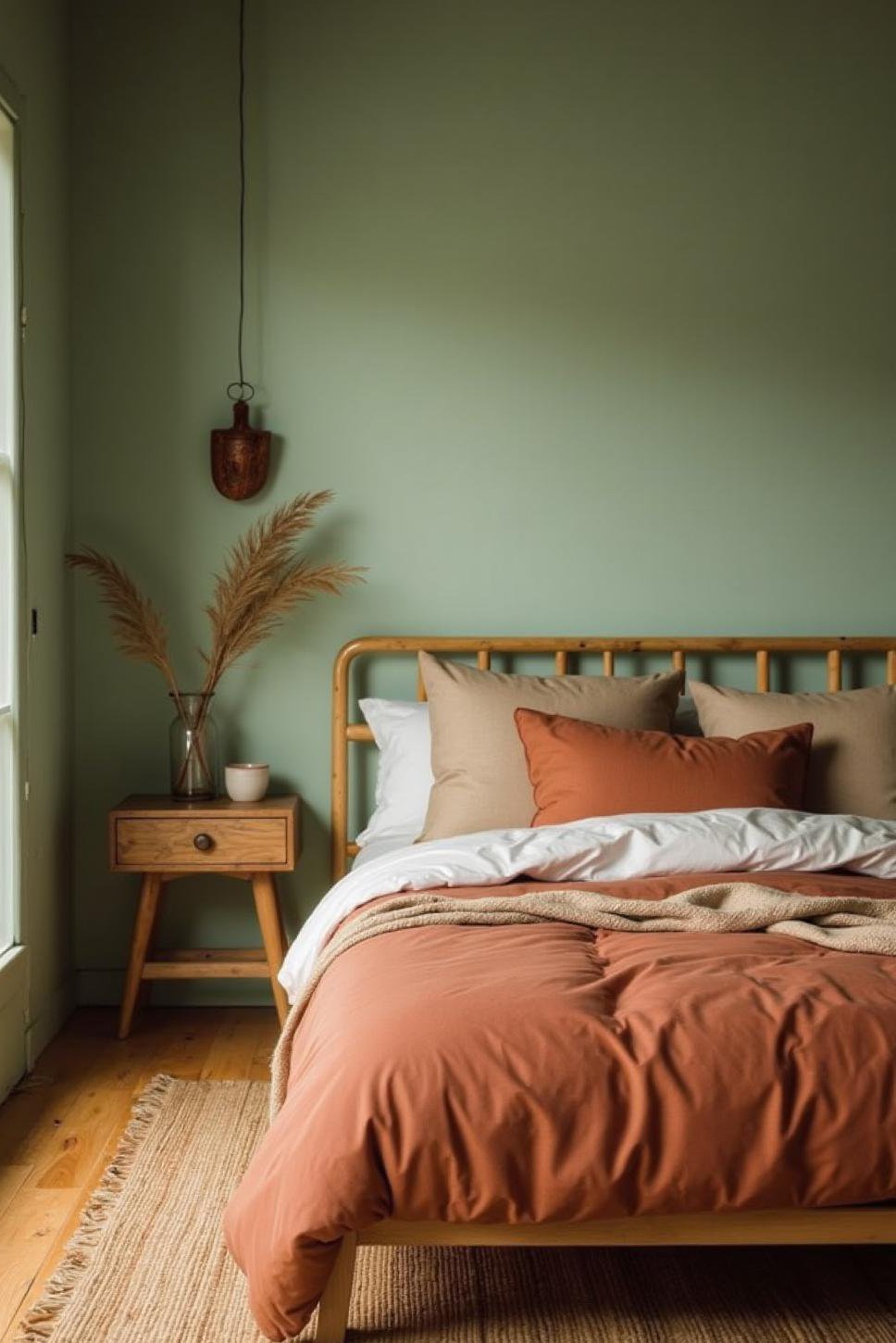 Minimalist Green and Terracotta Earthy Bedroom