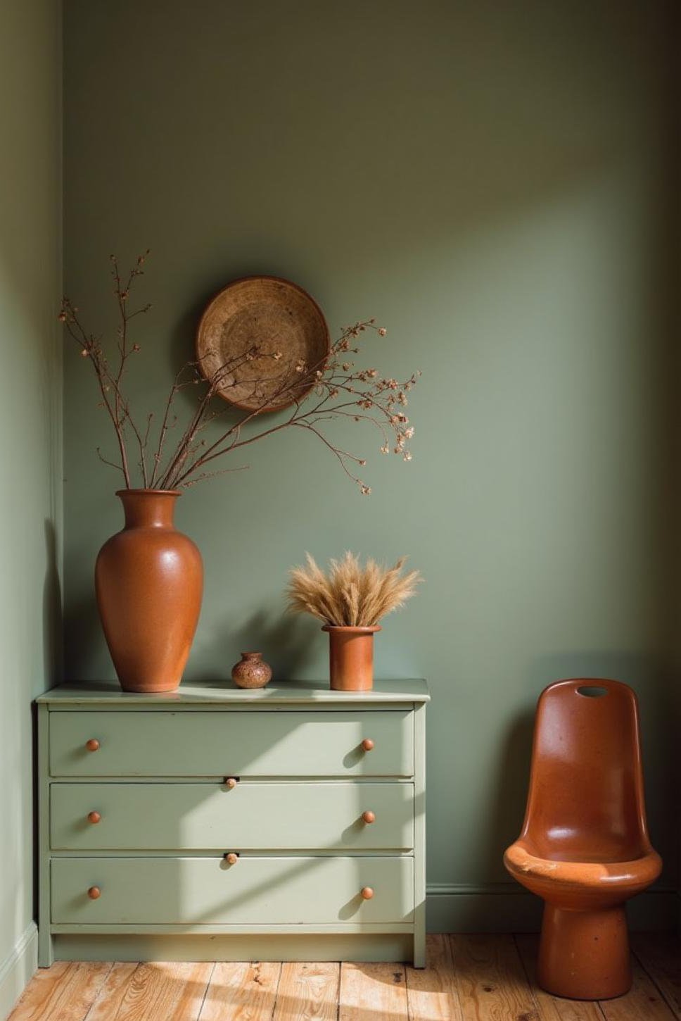 Serene Green and Terracotta Bedroom Design