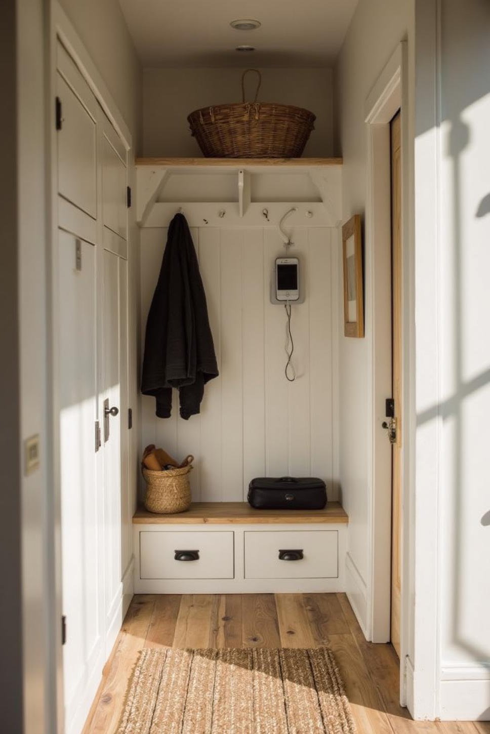 Minimalist Mudroom with Built-in Charging Station