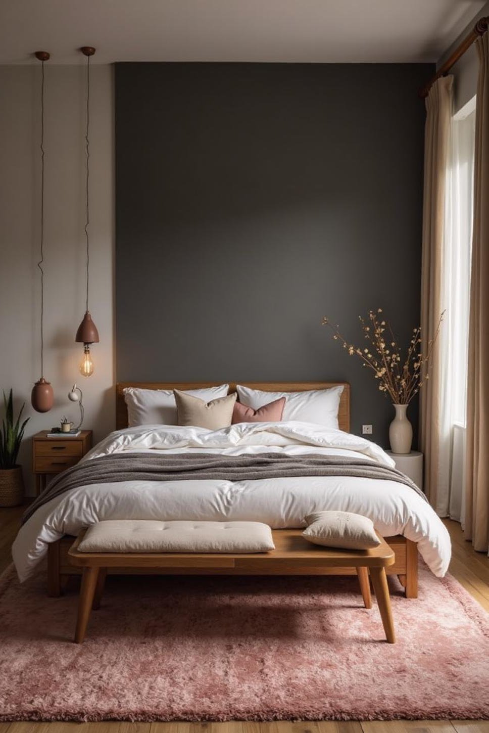 Dusty Rose & Charcoal Grey Bedroom Scheme
