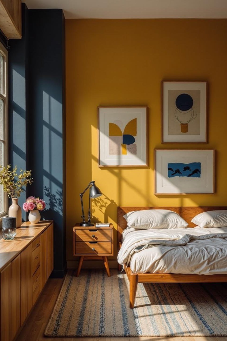 Mustard Yellow & Navy: Calming Bedroom Colors
