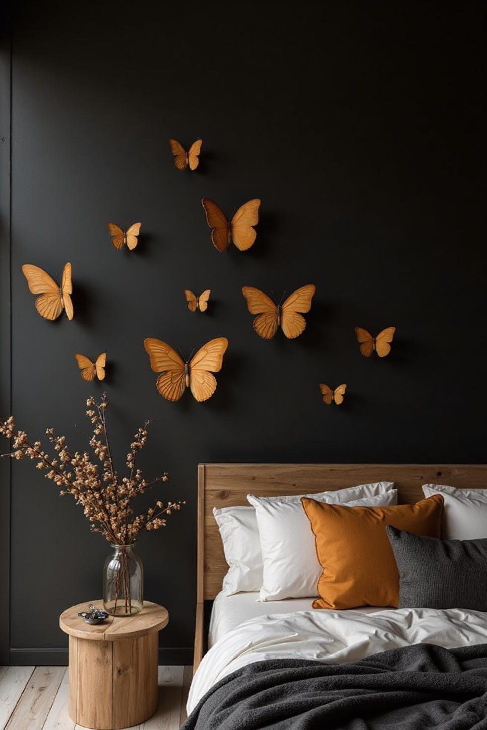 Geometric Butterfly Wall Design: 3D Butterflies on Black