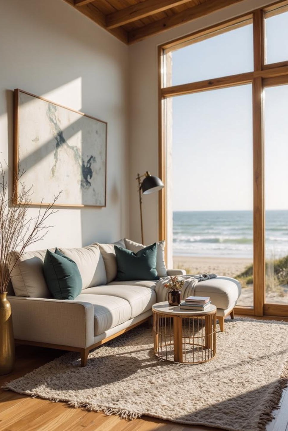 Modern Coastal Living Room with Stunning Beach View