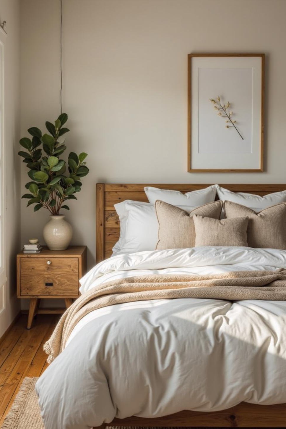 Calming Creamy White, Grey & Green Bedroom