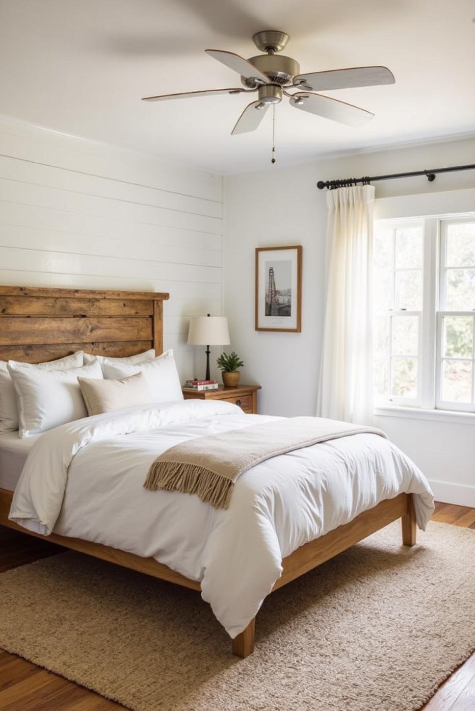 Modern Farmhouse Bedroom: White Shiplap & Reclaimed Wood