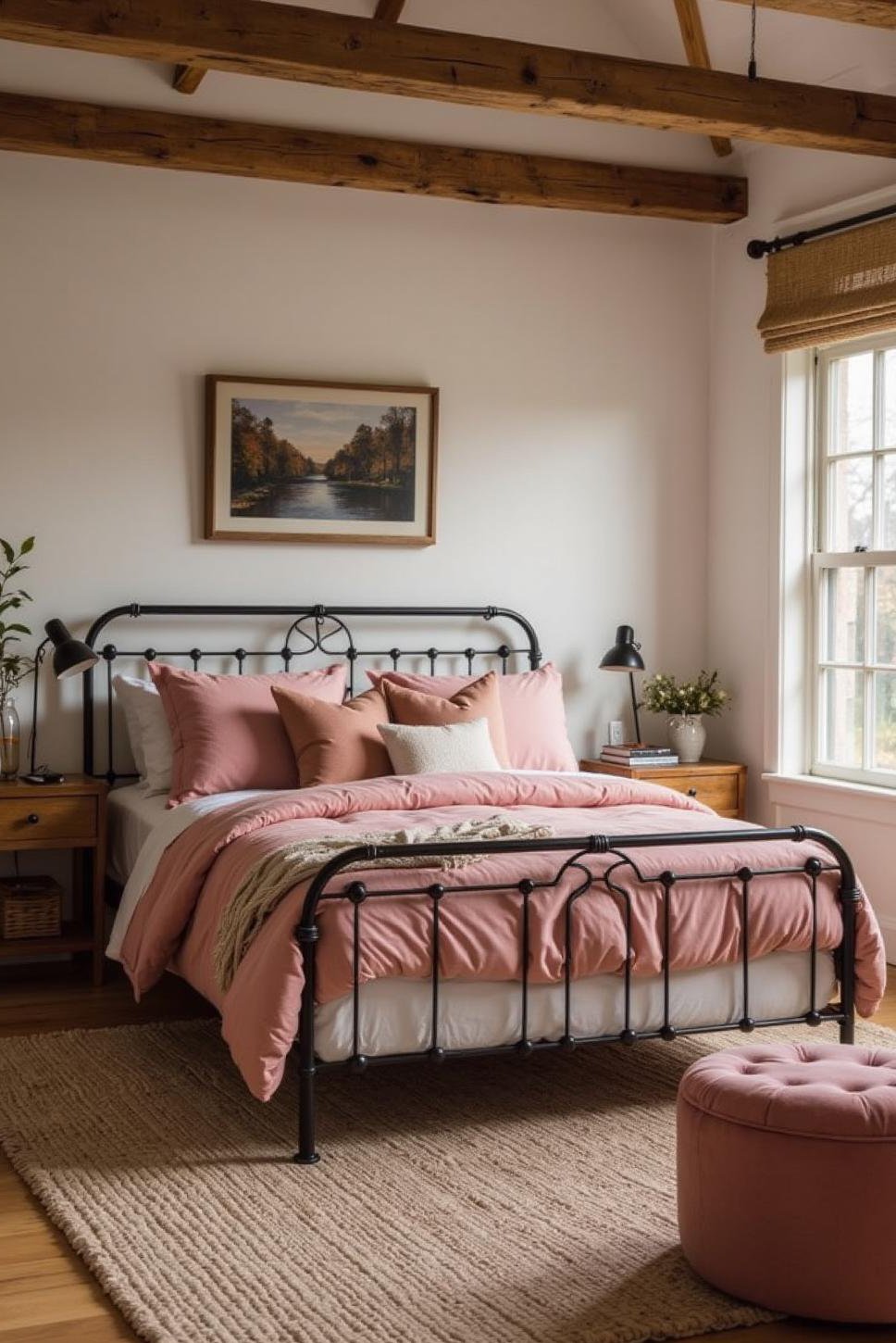 Blush Pink & Black Modern Farmhouse Bedroom