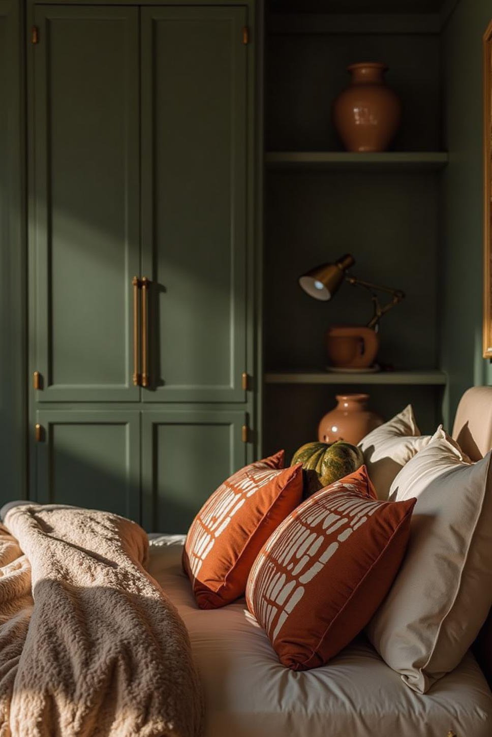 Modern Green & Terracotta Bedroom with Sleek Style