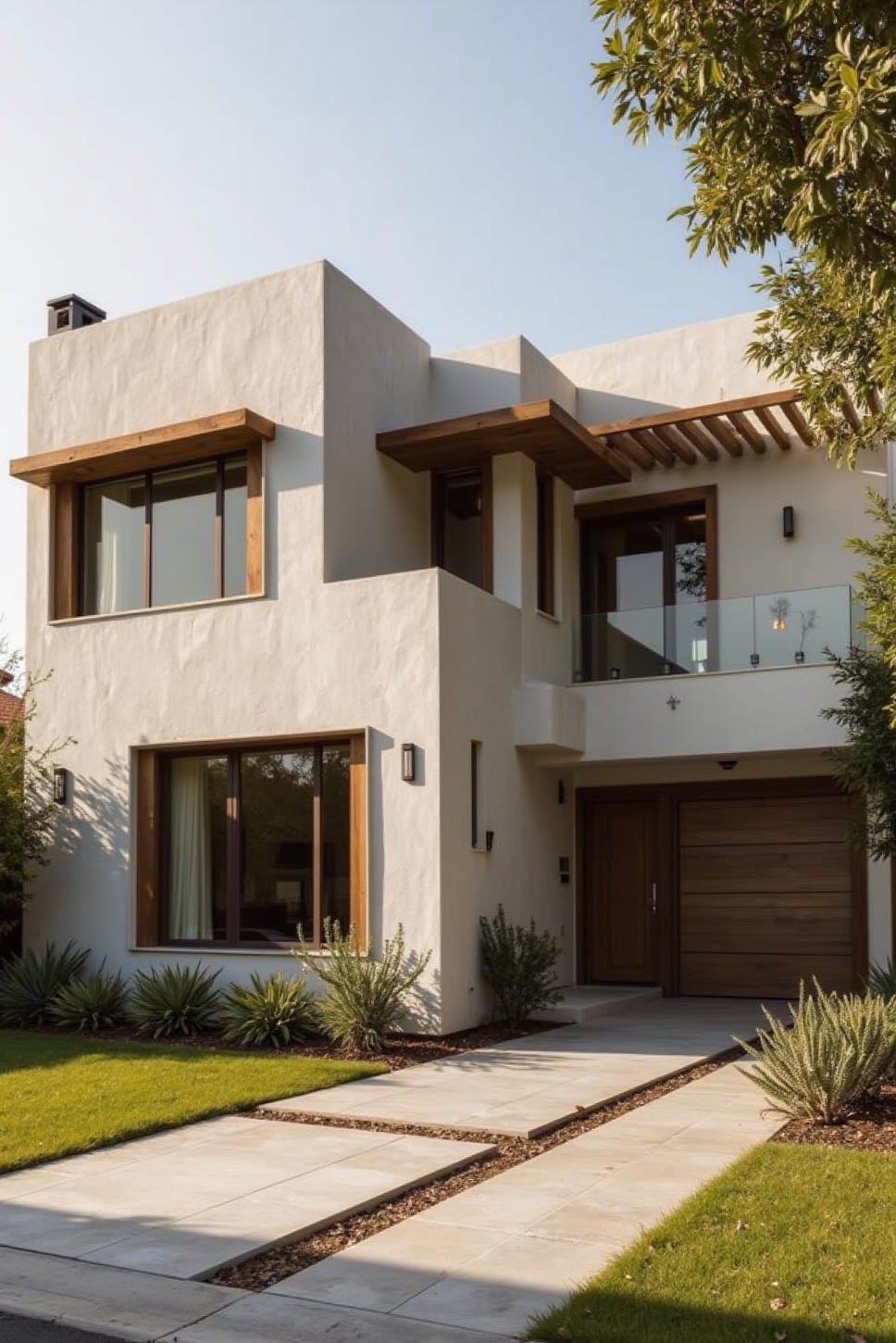 Modern Mediterranean Home: Grey Stucco & Terracotta Roof