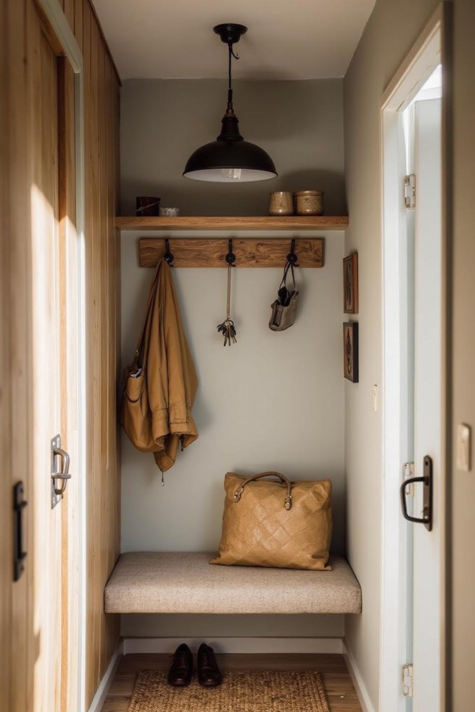 Mirrored Walls Maximize Small Mudroom Space