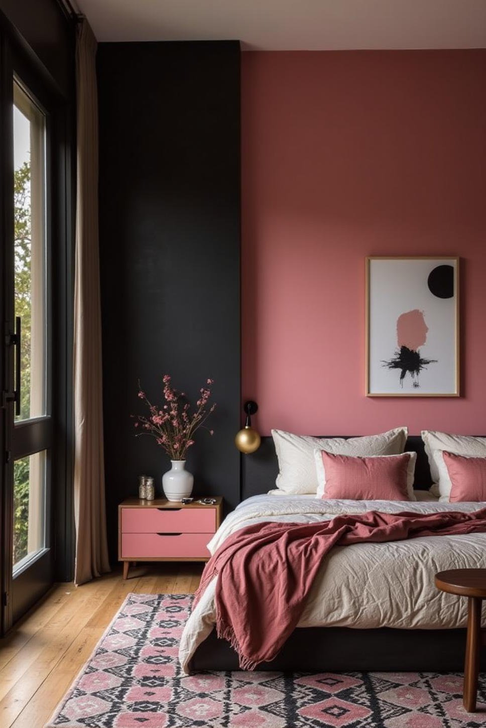 Modern Pink & Black Bedroom: Geometric & Chic