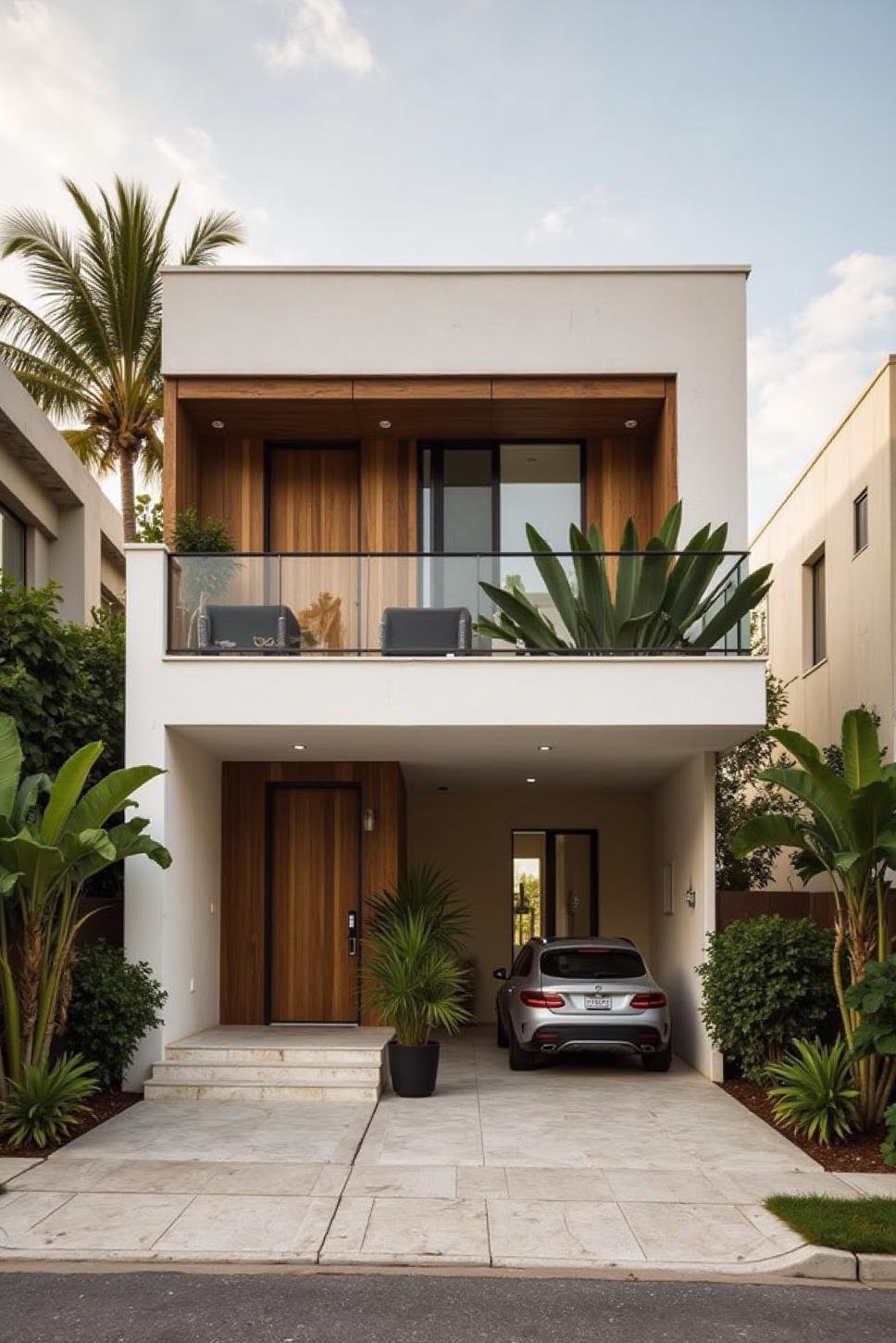 Modern Tropical House: White Exterior with Dark Wood