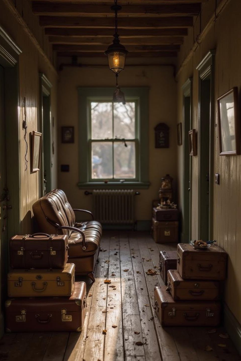 Dark Wood Floors & Vintage Suitcase Entryway