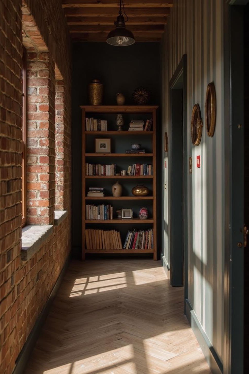 Dark Moody Hallway:  Vertical Stripes & Vintage Books