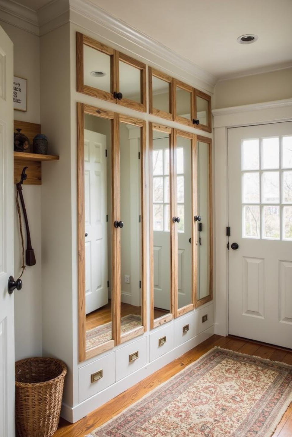 Mirrored Mudroom Design: Expanding a Small Entryway