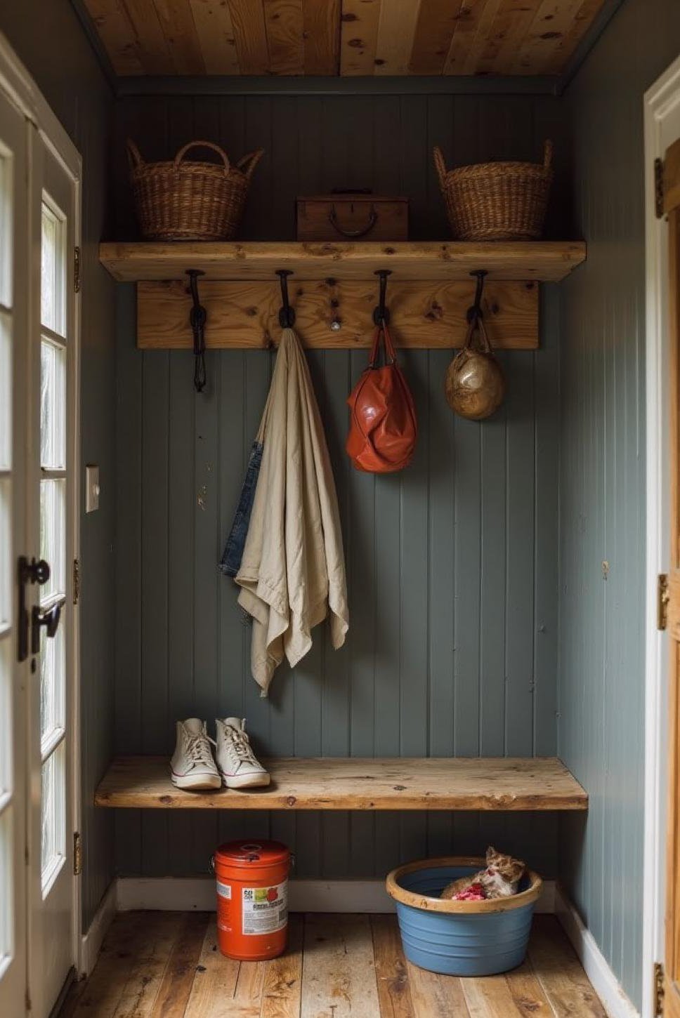 Dark Grey Beadboard Mudroom Wall