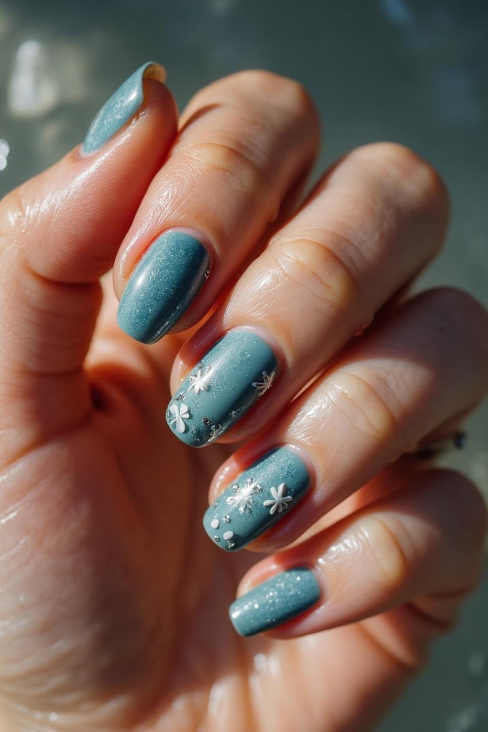 Ocean Blue Mermaid Nail Art with Shimmer