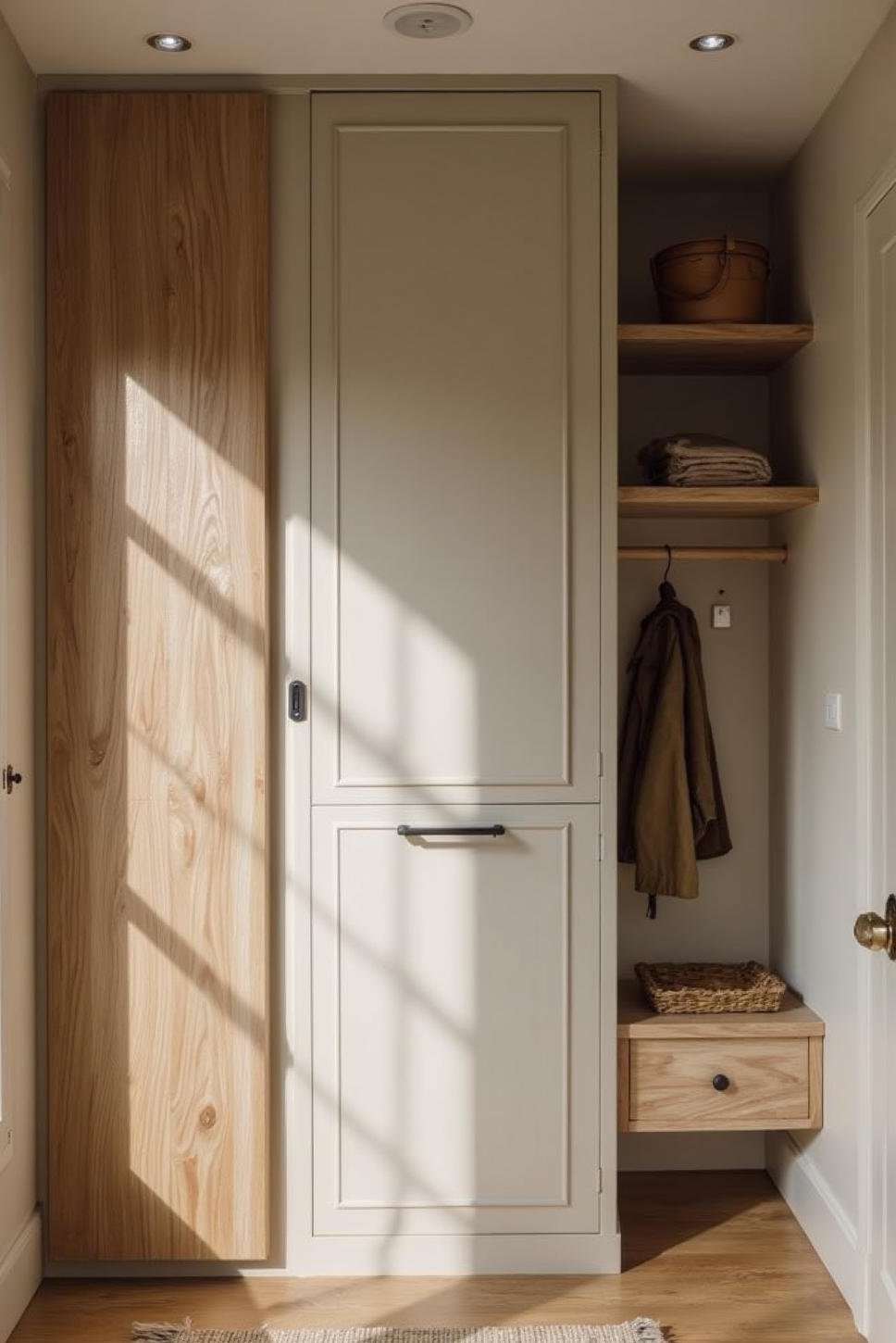 Sleek Minimalist Mudroom: Vertical Storage Solution