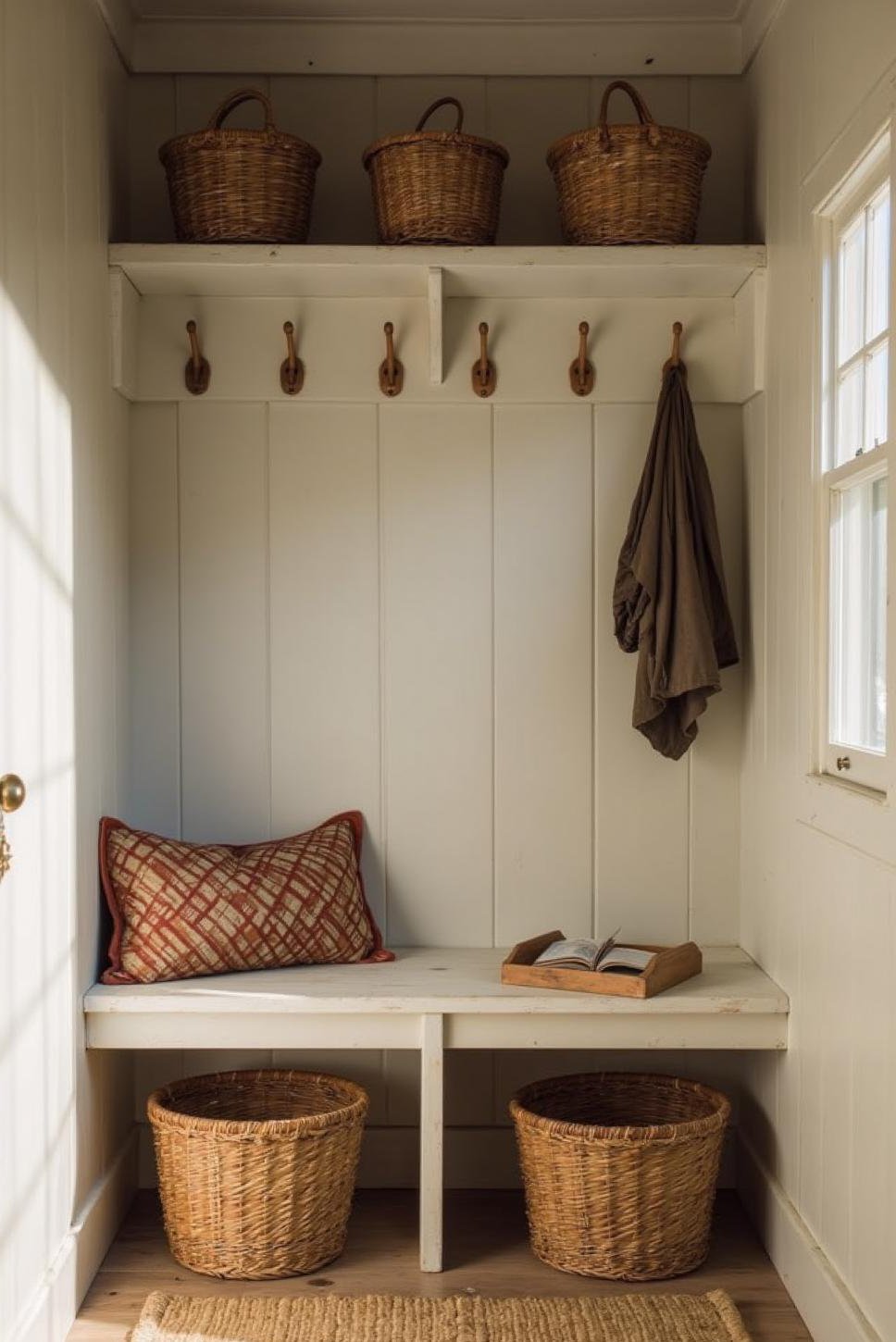 Space-Saving Corner Bench Mudroom Design